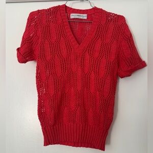 Vintage Pierre Cardin Sportif Coral Open Knit Sweater Top S